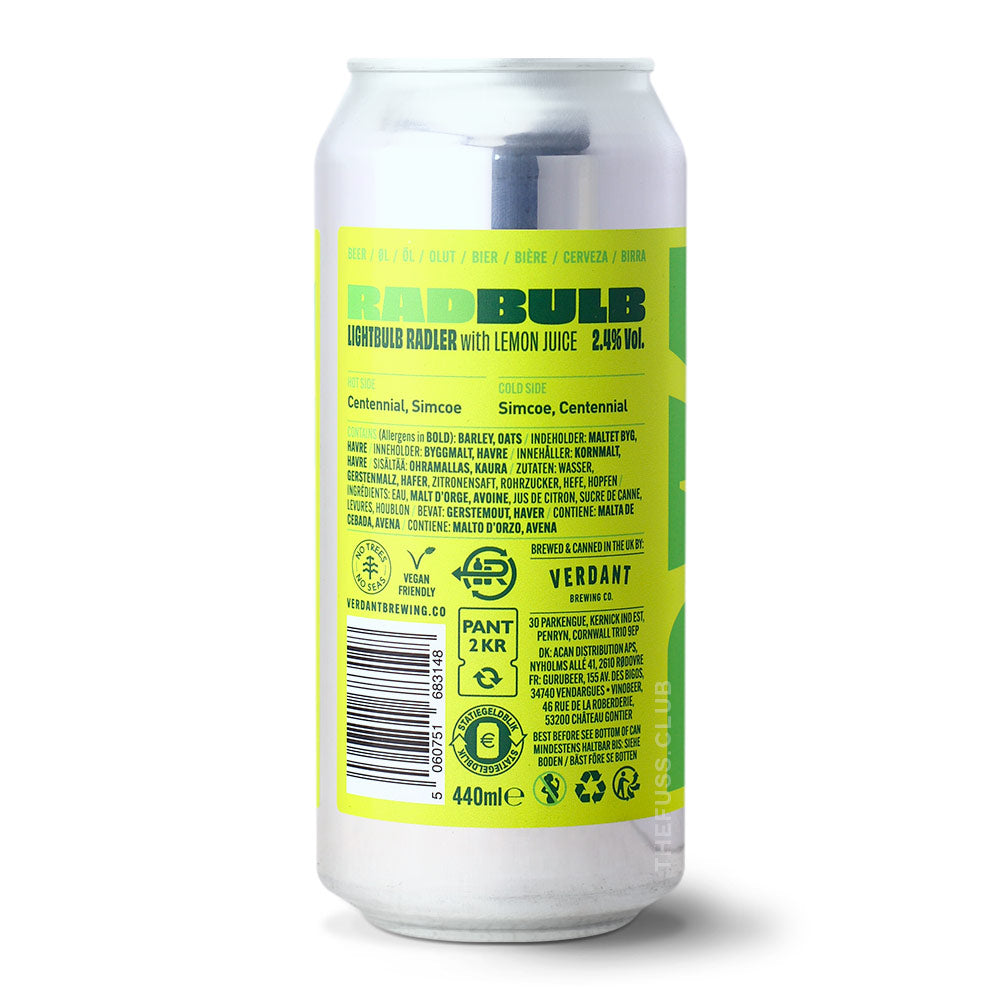 Verdant Brewing Co RadBulb Shandy / Radler craft beer home delivery UK